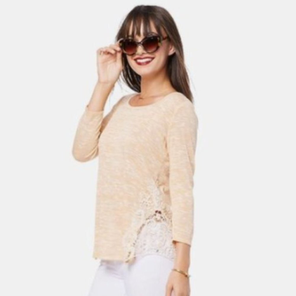 Charming Charlie Crochet Detail Peach Knit Top. Women's Small